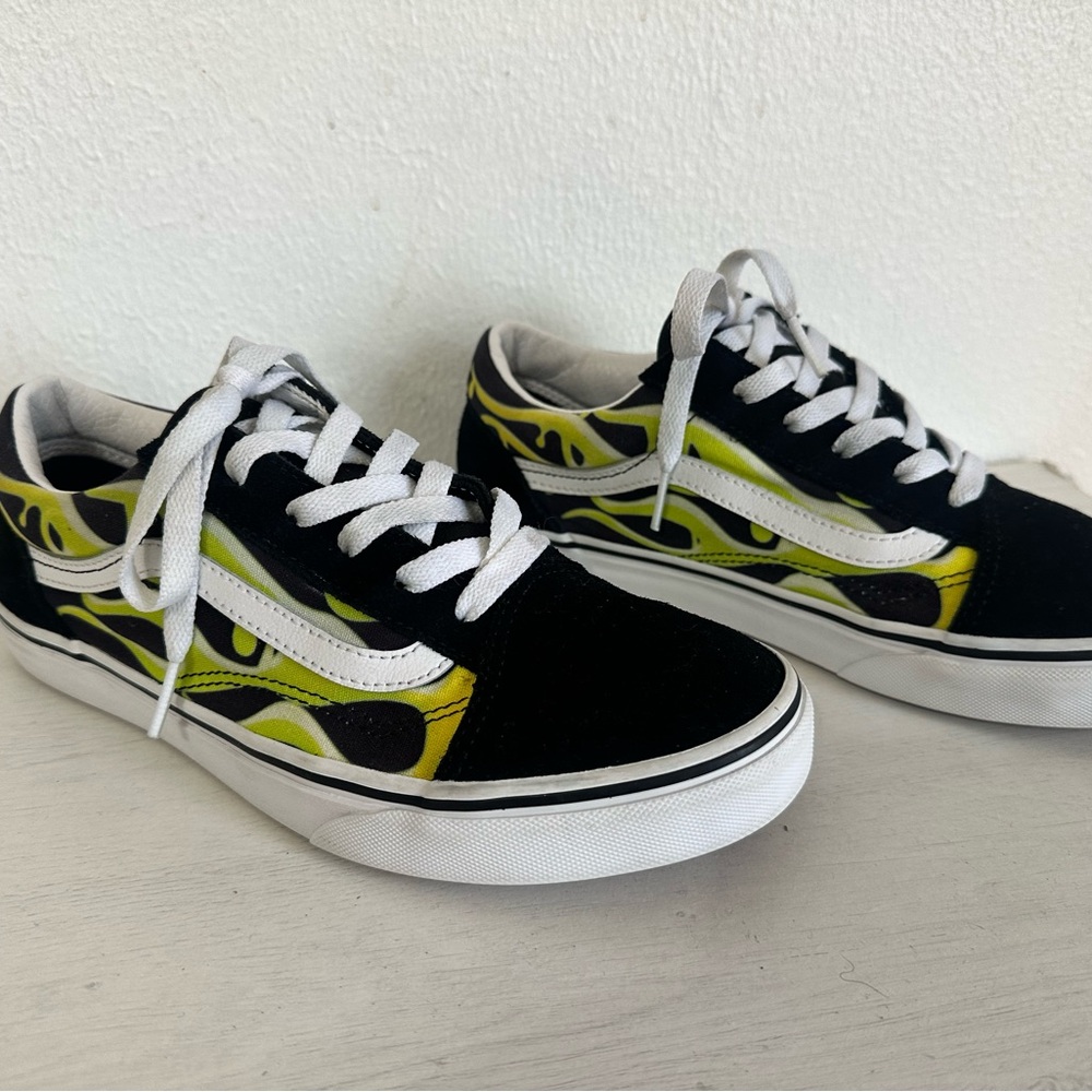Vans Black and Yellow Flame Sneakers
